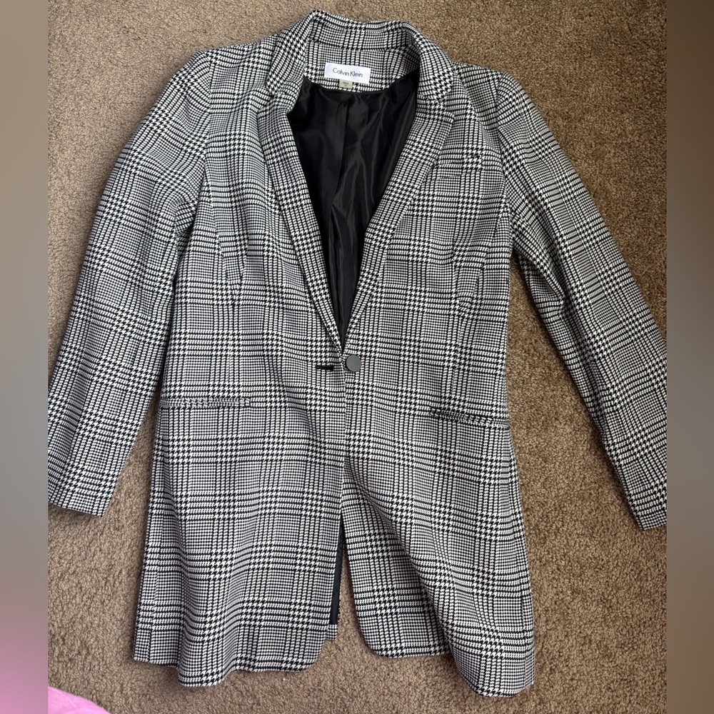 Calvin Klein Houndstooth Blazer in Black and White